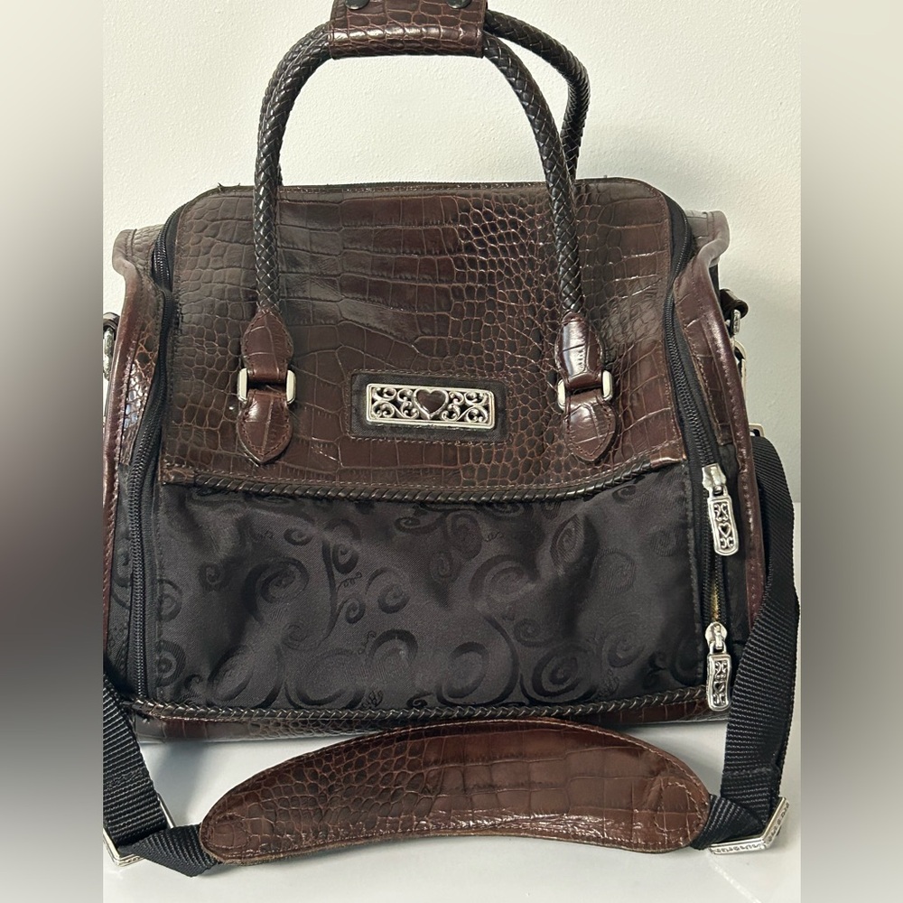 Brighton Lansky Brown Croc Embossed Leather Weekender Travel Duffle Bag